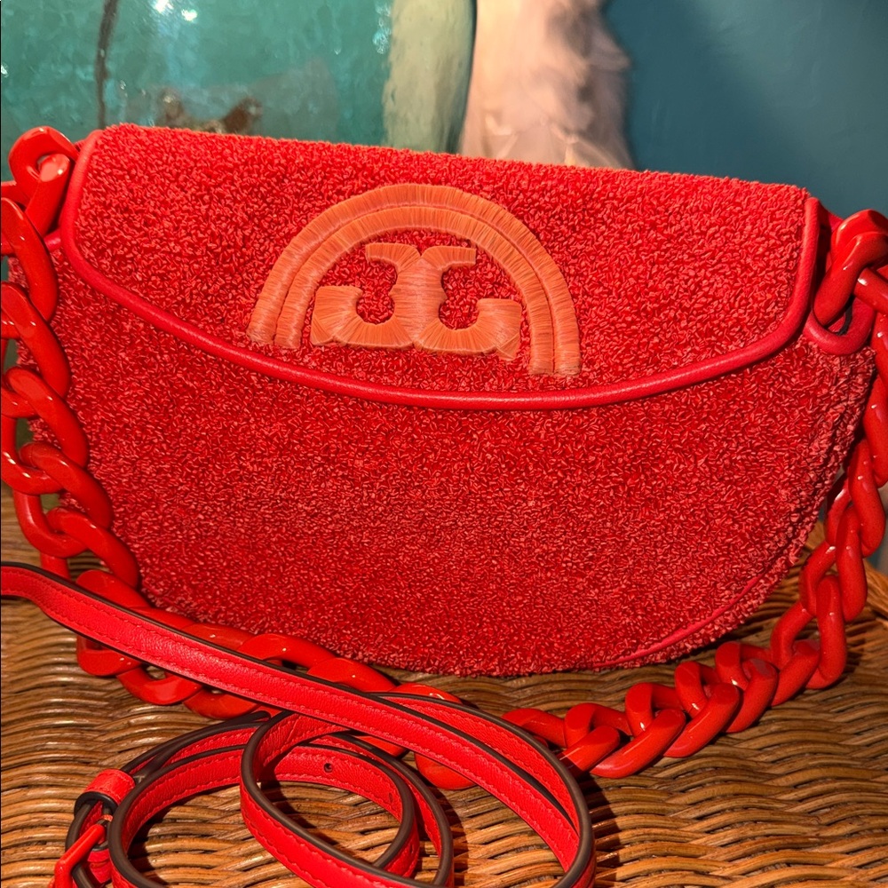 Tory Burch Eleanor Tweed Convertible Shoulder/Crossbody Bright Orange NWOT